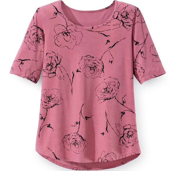 NorthStyle Tops - NORTHSTYLE Etched Floral Top ROSE 3X feminine and romantic FLORAL short sleeve
